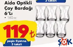 PAŞABAHÇE AİDA OPTİKLİ ÇAY BARDAĞI 6'LI fiyat ve kampanya bilgisi